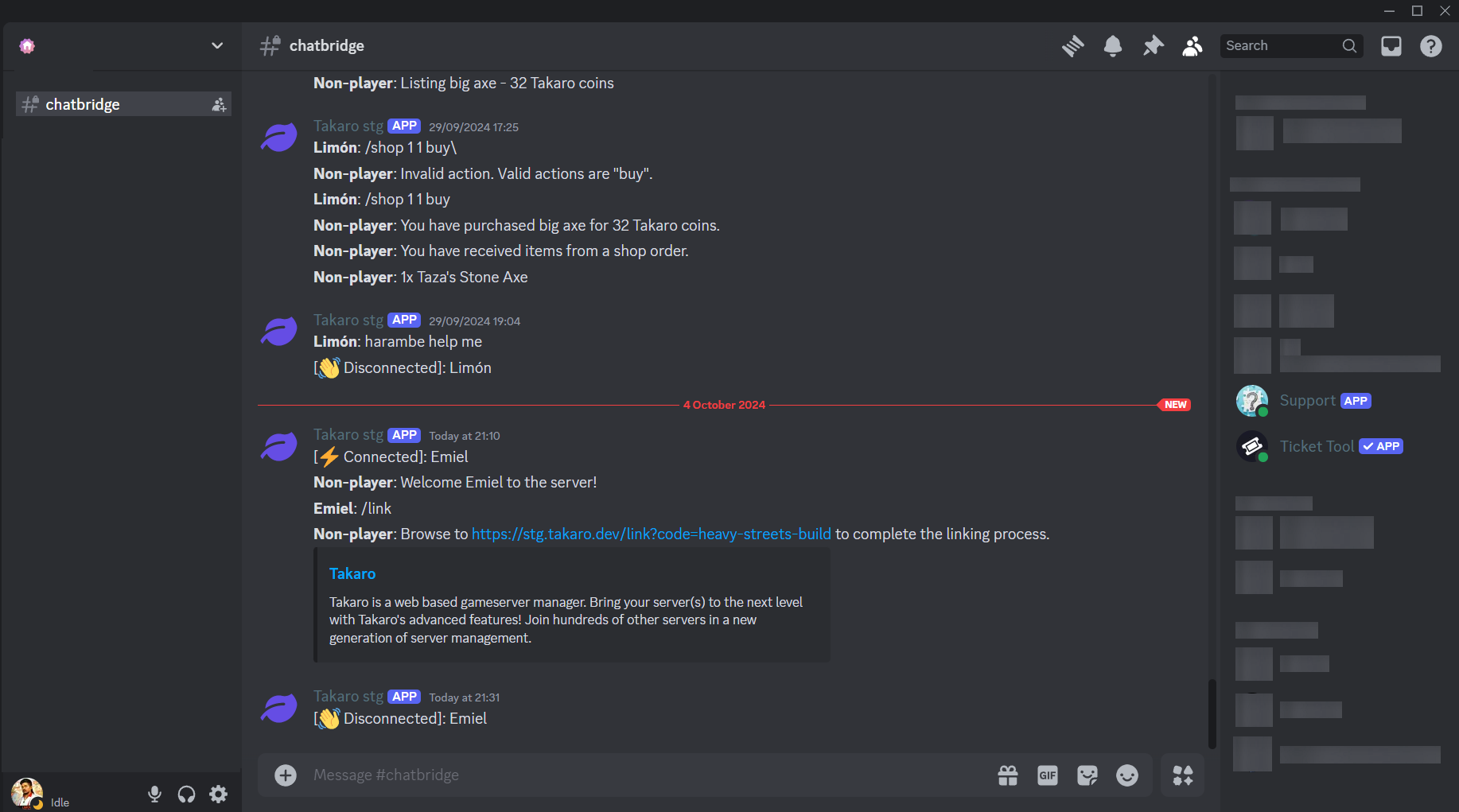Discord integration settings showing game server event sync configuration