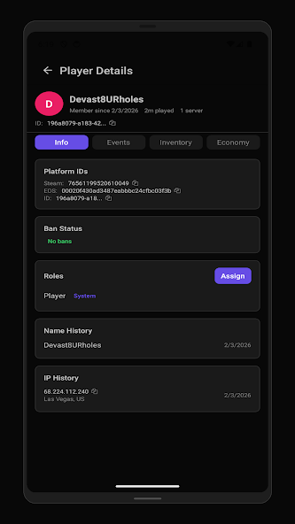 Takaro mobile app server status dashboard showing Rust and Minecraft servers